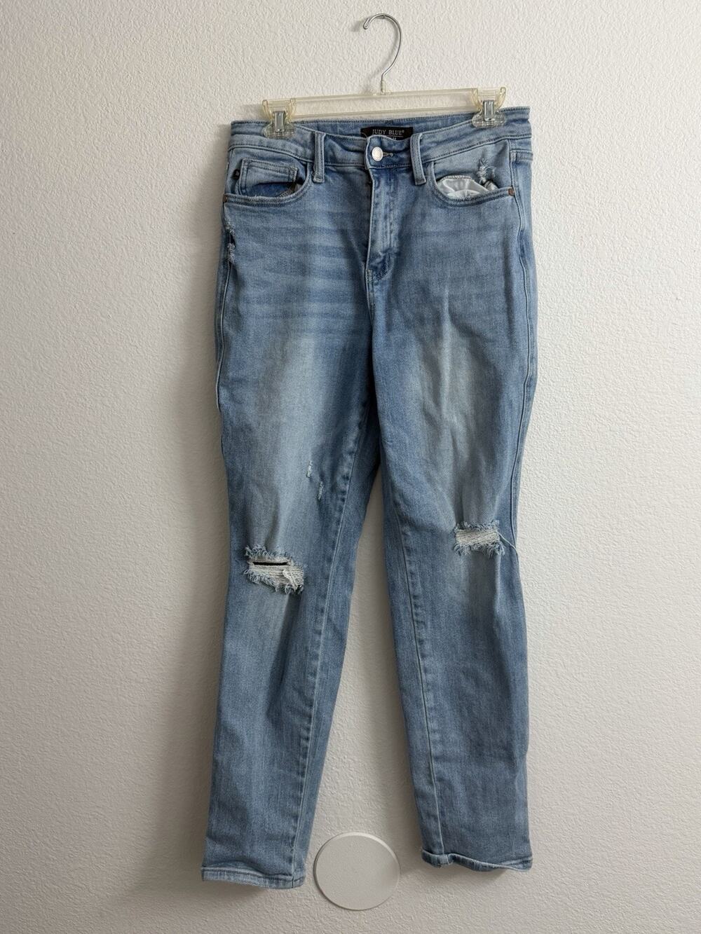 Judy Blue Star Pocket Boyfriend Jeans Womens 9/29 Blue Mid Rise Light Wash